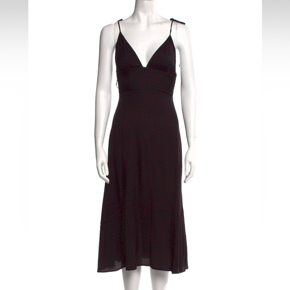 Reformation talita midi black red polka dot slip tie strap dress - Picture 2 of 6